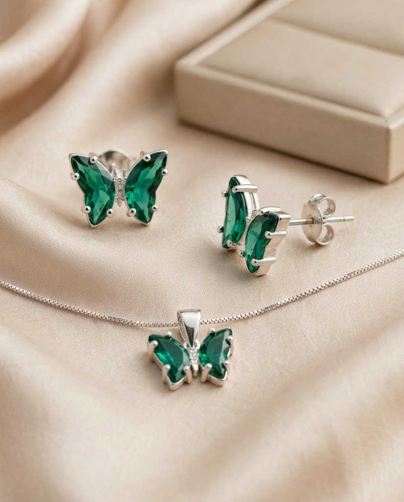 Set Mariposas Esmeralda en plata 925 — MARDAN JOYAS